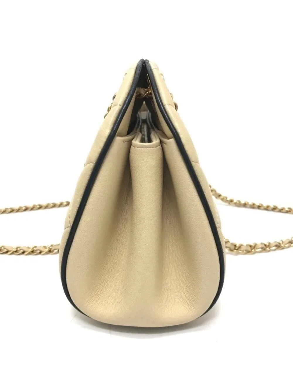 Chanel Shoulder Bag Chain Clutch Lambskin Beige